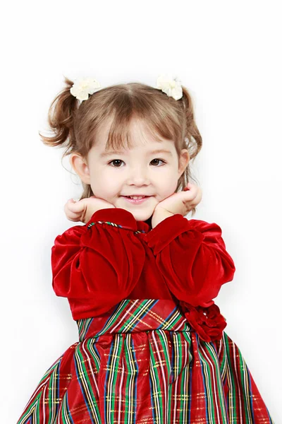 Bebé niña en vestido rojo — Foto de Stock