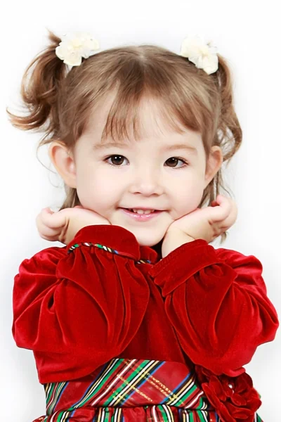 Bebé niña en vestido rojo — Foto de Stock