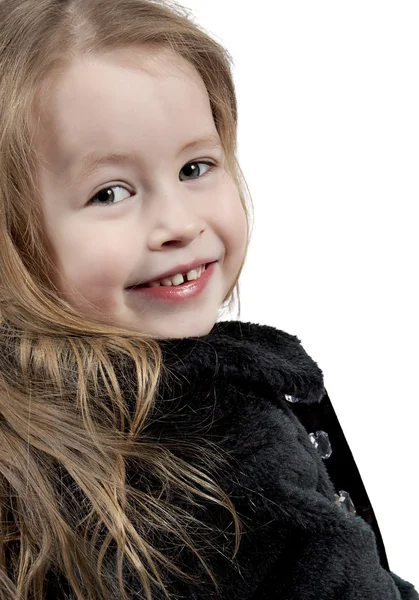 Little girl in black coat — Stock Photo, Image
