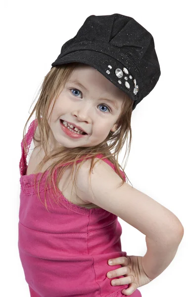 Little girl in black hat — Stock Photo, Image