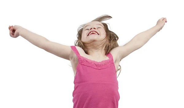Mała dziewczynka skoki w powietrzu. — Zdjęcie stockowe