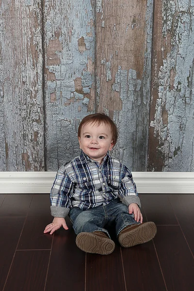 Little Boy in checked shirt — Stock Photo, Image