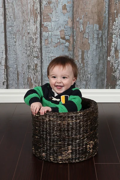 Little Boy in basket — Stock Photo, Image