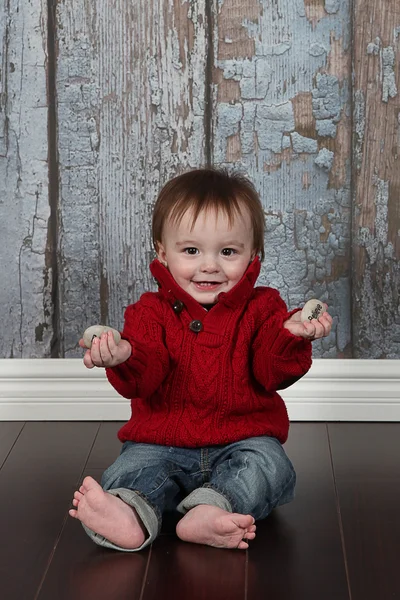 Little Boy with stones — Stock Photo, Image