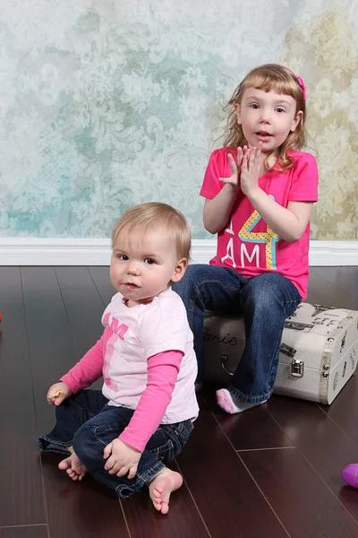 Girls with suitcase — Stock Photo, Image