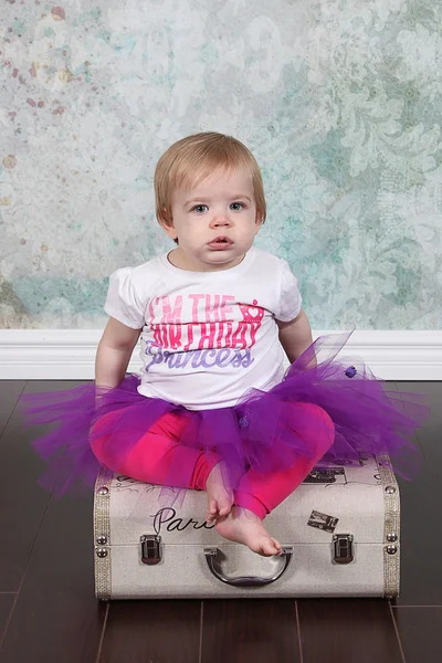 Little girl in birthday T-shirt — Stock Photo, Image