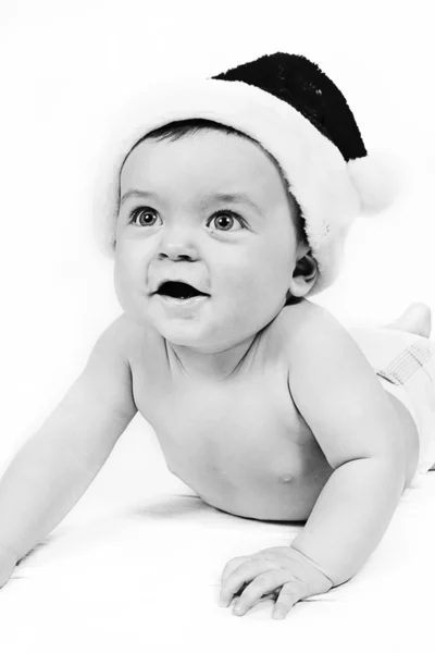 在圣诞老人帽子男婴 — 图库照片