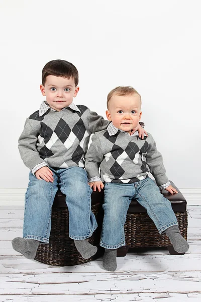 Deux mignons petits garçons posant pour la caméra — Photo