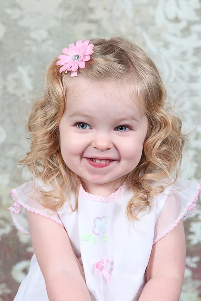 Little Girl Sitting on Suitcase — Stock Photo, Image