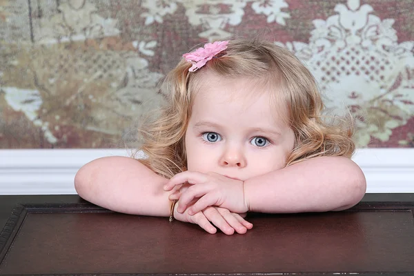 Little Girl Sitting on Suitcase — Stock Photo, Image