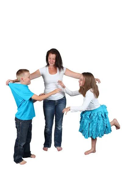 Mother holding two kids — Stock Photo, Image