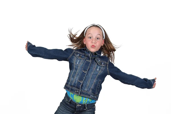 Beautiful young girl jumping — Stock Photo, Image