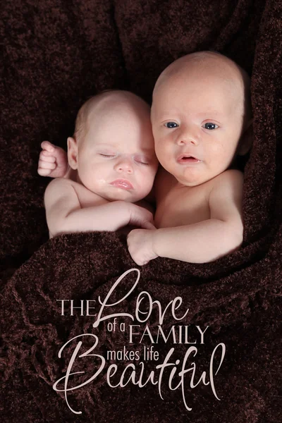 Новонароджений брат і сестра лежать на коричневій ковдрі — стокове фото