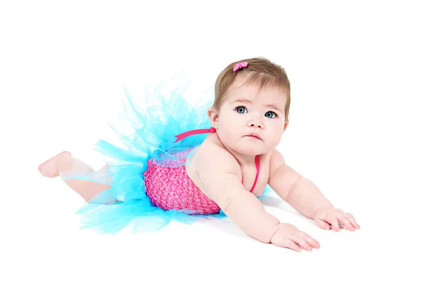 Newborn girl in beautiful dress — Stock Photo, Image