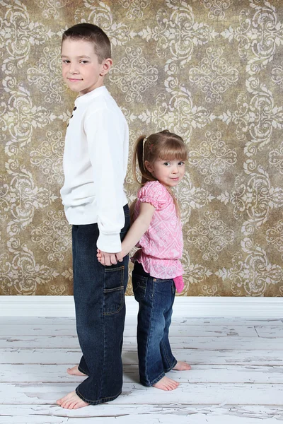 Little brother and Sister in studio — Stock Photo, Image