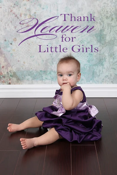 Little Girl in dress sitting on floor — Stock Photo, Image