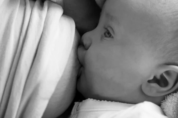 Mother breast feeding baby with milk — Stock Photo, Image