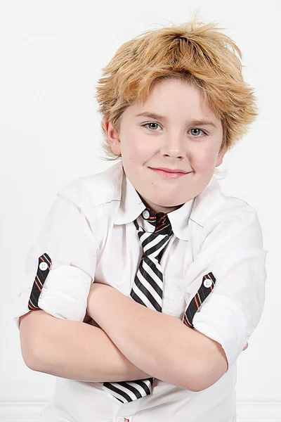 Cute little boy with folded hands — Stock Photo, Image