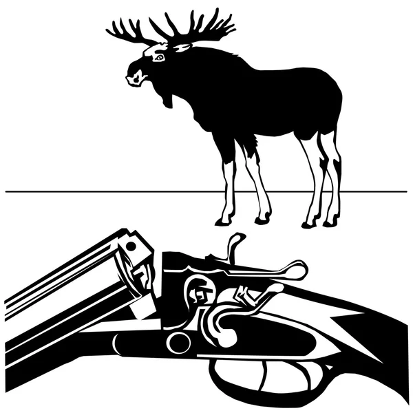 Caccia fucile selvaggio alce nero silhouette bianco sfondo vecto — Vettoriale Stock