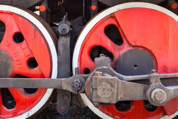 Primer Plano Locomotora Vapor Rueda Eje Eje Motriz Son Las — Foto de Stock