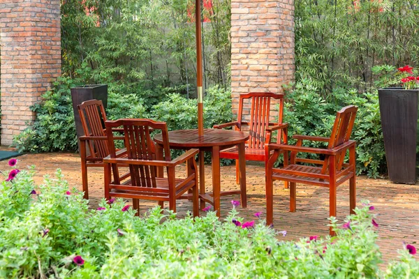 Home Exterior Patio Wooden Decking Armchairs — Stock Photo, Image