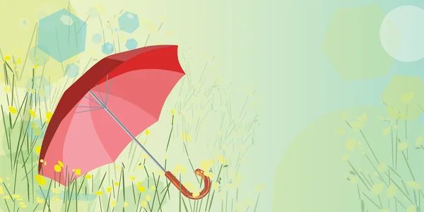 Red Umbrella in grass — Stock Vector