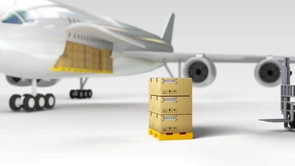 Cargador de pasajeros de avión y avión de cuerpo ancho de carga cerca de la terminal — Vídeo de stock