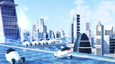 Futuristic sci-fi city street view, 3d digitally rendered illustration clipart