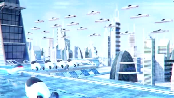 Futuristische Science-Fiction-Stadtansichten, 3D-Animation — Stockvideo