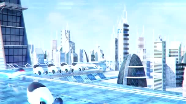 Futuristische sci-fi stad straatmening, 3D-digitaal gesmolten animatie — Stockvideo