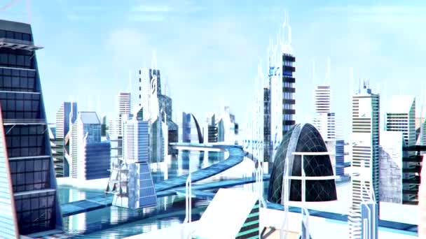 Futuristic sci-fi city street view, 3d digitally rendered animation — Stock Video