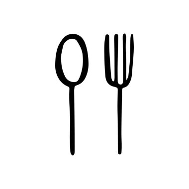 Çatal bıçak takımı çizimi. çatal ve kaşık siyah siluet izole