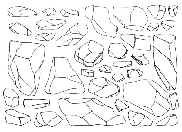 石头鹅卵石一套线性草图隔离向量 — 图库矢量图片