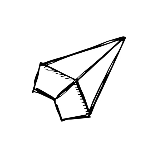 Avião Papel Origami Esboço Silhueta Preta Isolada —  Vetores de Stock