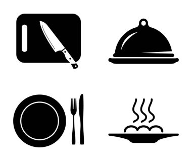 Çatal bıçak. Mutfak aletleri ve yiyecekler. vektör simgeleri ayarlandı