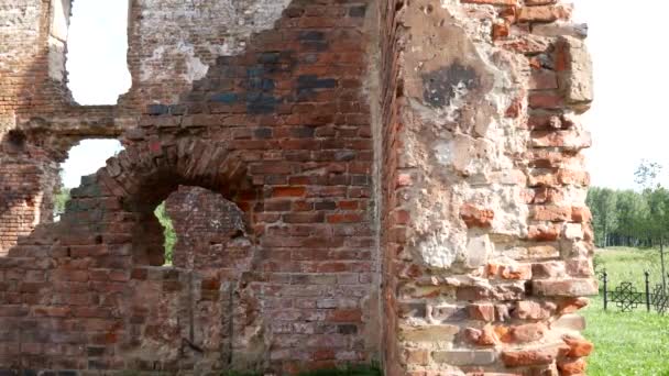 Old Dilapidated Building Red Brick Thick Walls Windows — Stock Video