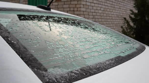 Rear Window Car Freezes Ice Thaws Glass Heats Melts — Stock Video