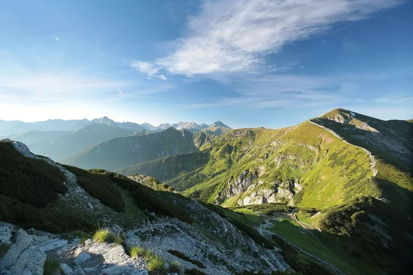 Güneş doğarken Karpat Dağları Panoraması — Stok fotoğraf