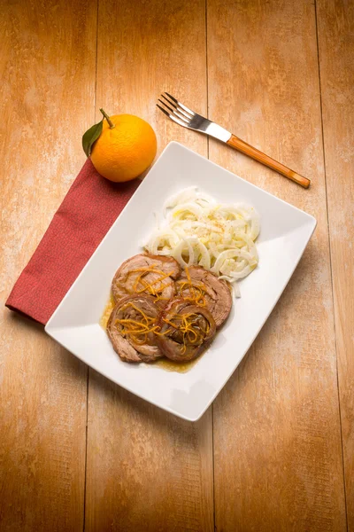 Roast with orange sauce and fennel salad — Stock Photo, Image
