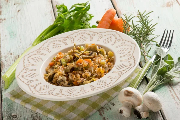 Fried Rice Mushroom Artichoke Carrot — Stock Photo, Image
