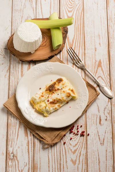 Vegetarian Cannelloni Ricotta Cheese Leek — Stock Photo, Image