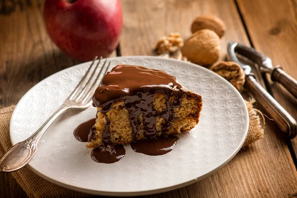 Tarta Manzana Con Nueces Chocolate —  Fotos de Stock