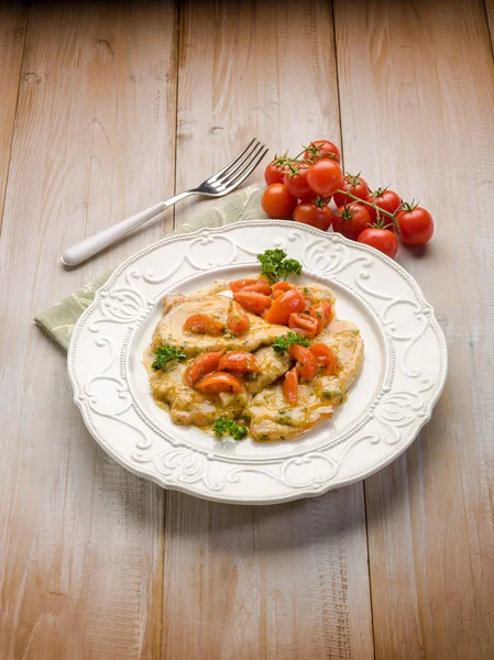 Escalope with tomatoes — Stock Photo, Image