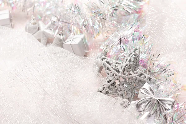 Silver christmas decorations background — Stock Photo, Image