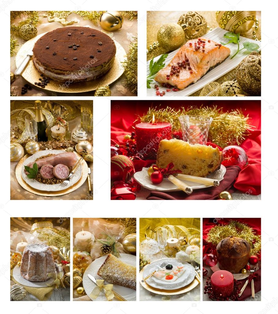 collage of mixed traditional christmas  food