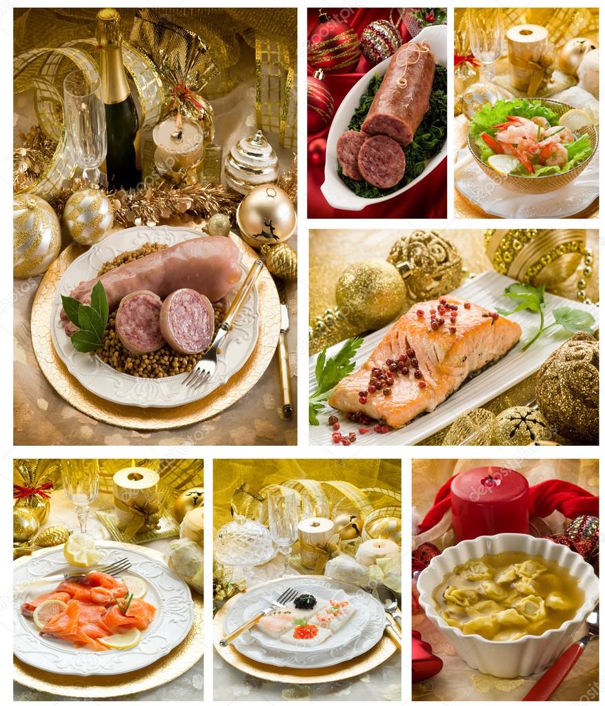 collage of mixed traditional christmas italian food
