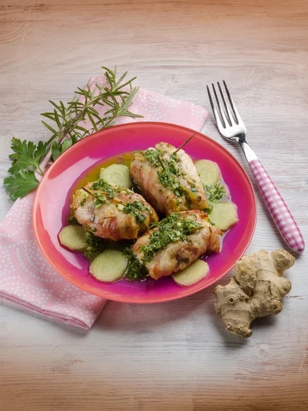 Stuffed roll with bacon herb and ginger — Stock Photo, Image