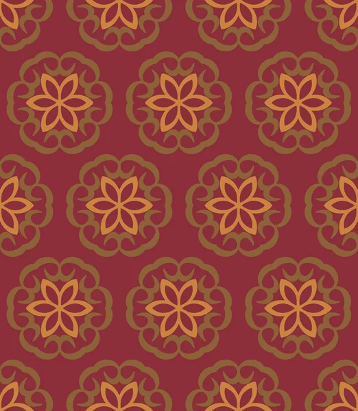 Retro naadloze vectorillustraties. Abstracte vormen en decoratieve bloemen op rode achtergrond op antieke interieur wand — Stockvector