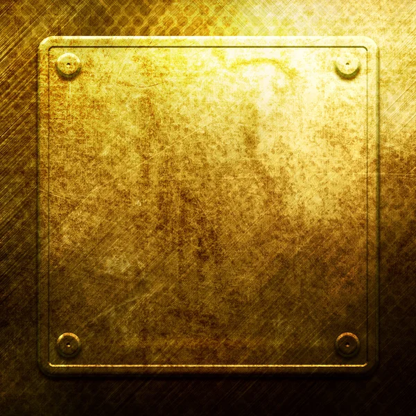 Golden metal plate on grid. Industrial construction — Stock Photo, Image