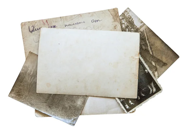 Sfondo vintage con vecchia carta, lettere e foto isolate su bianco — Foto Stock